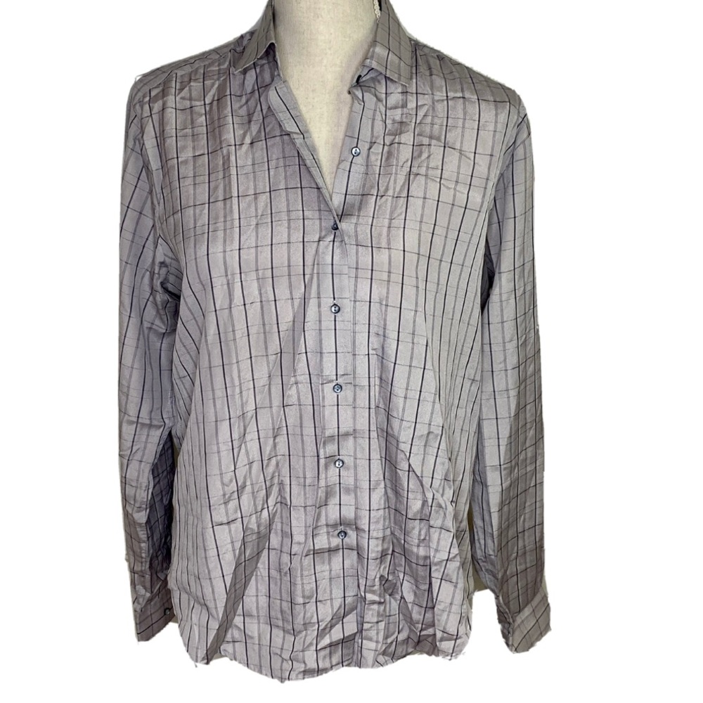 Foxcroft Women’s Wrinkle Free Long Sleeve Plaid Stripe Button Up Shirt 16